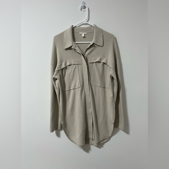 COS Grey Silk Knit Buttoned Long Cardigan Overshirt Oversized - Picture 2 of 8